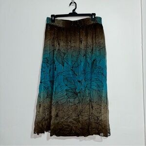Peter Nygard Blue and Brown Maxi Silk Skirt